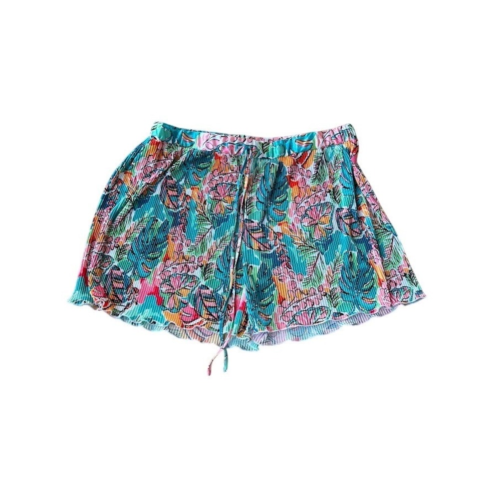 Jess Lea Pleated Tropical Floral Print Drawstring Lounge Shorts Women's 2X